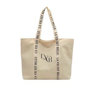 LVB La vie est belle Cream Tote with Black Lettering